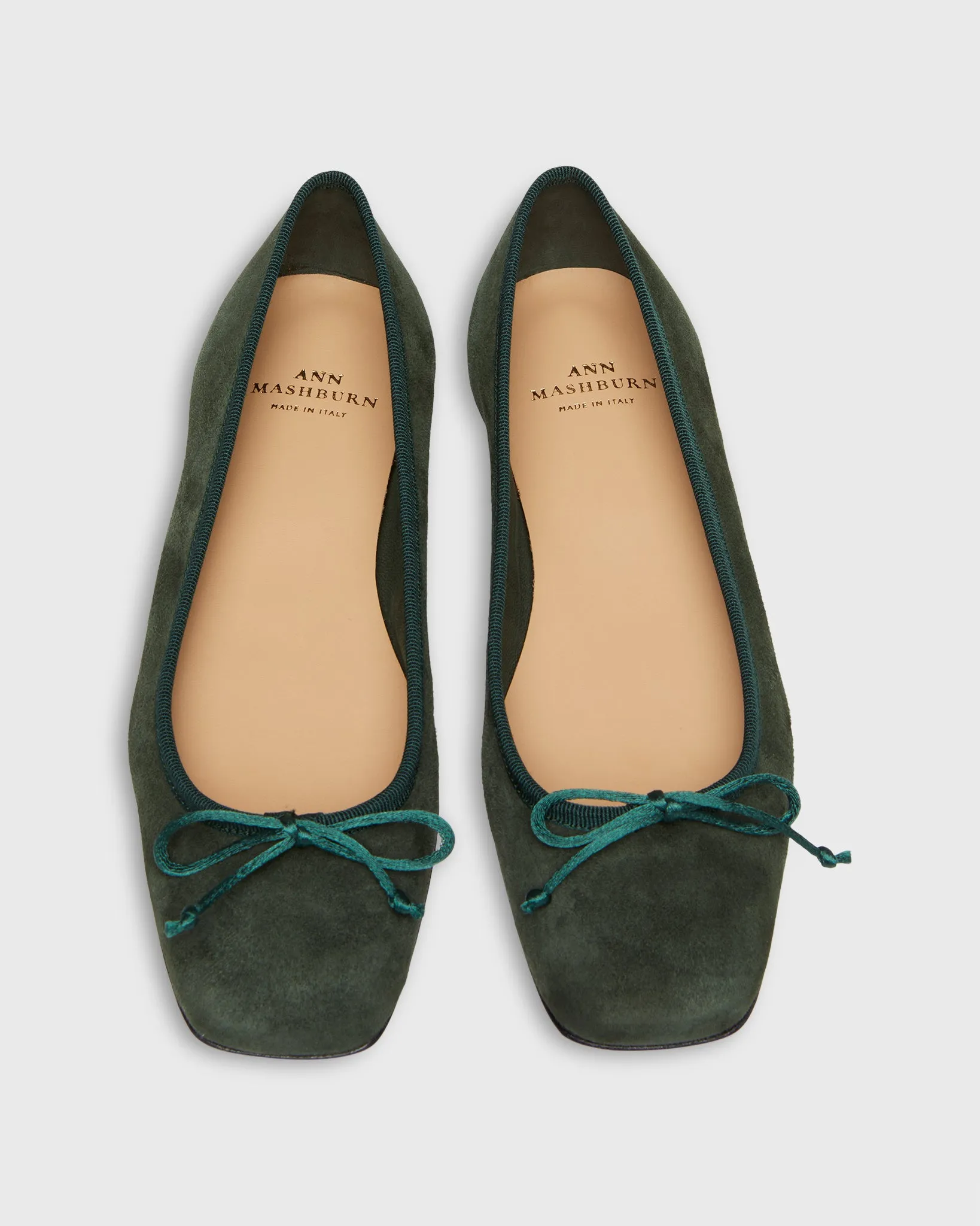 Square-Toe Ballet Flat in Forest Suede