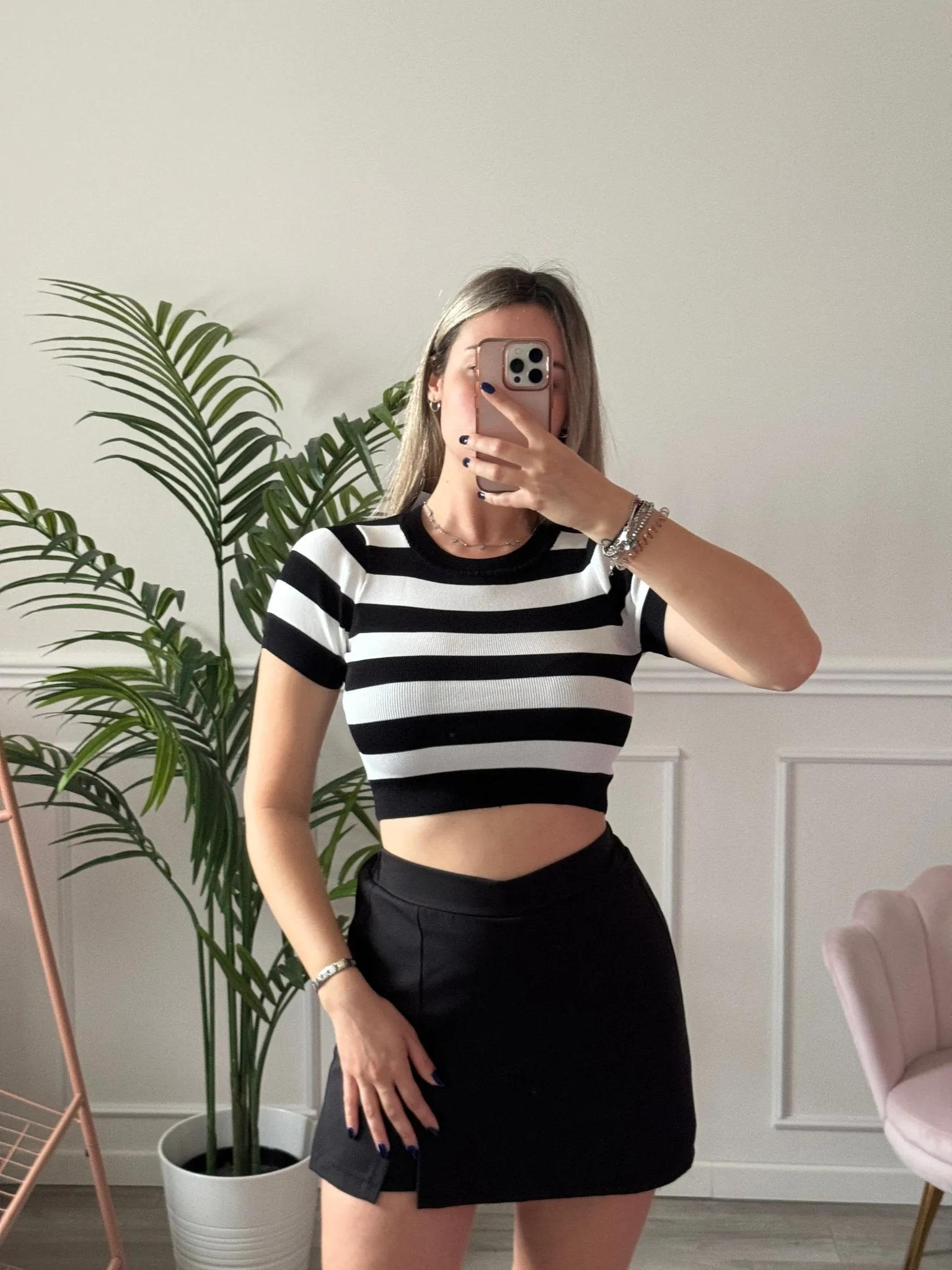 T-shirt crop in maglia a righe