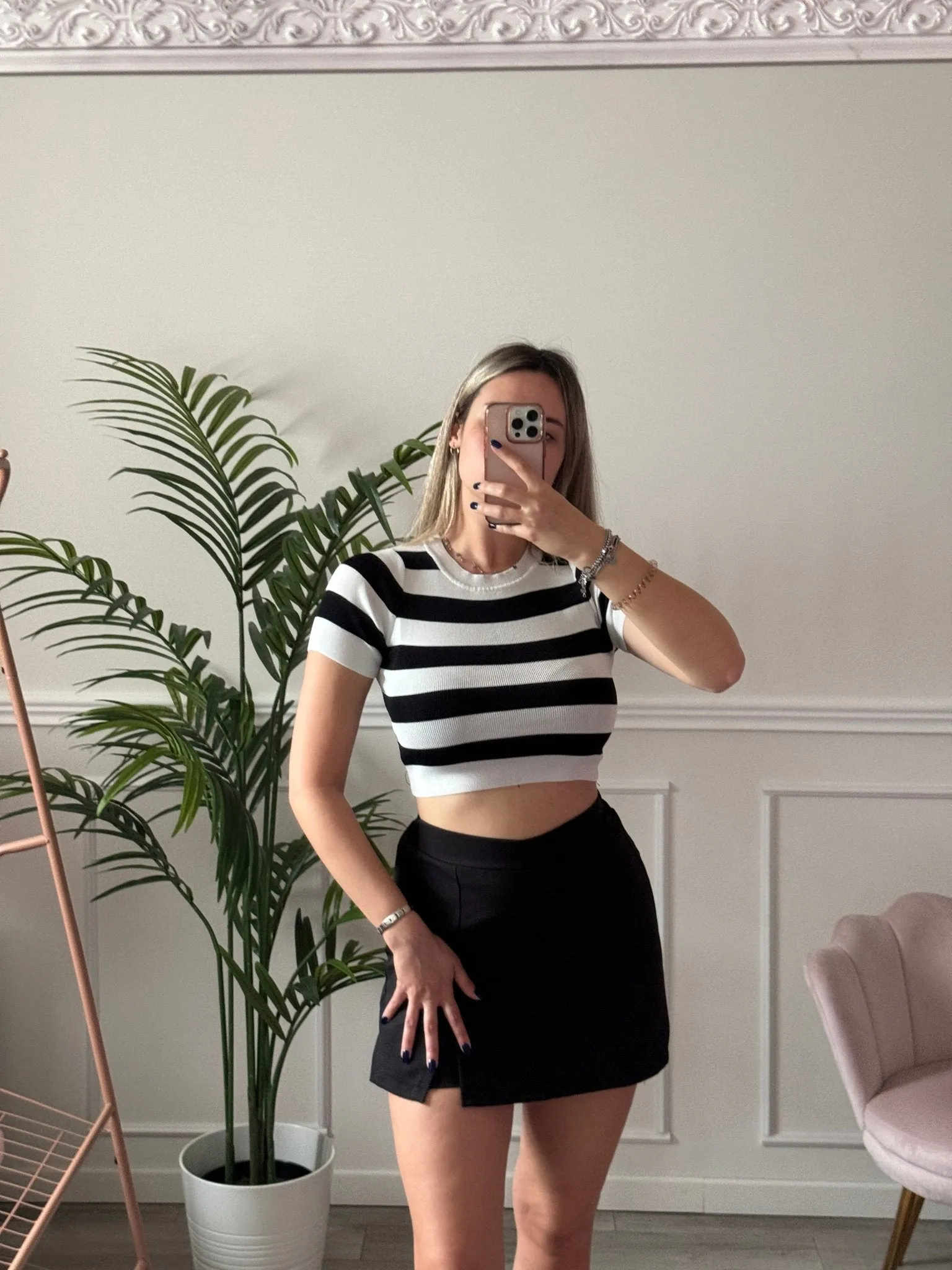 T-shirt crop in maglia a righe