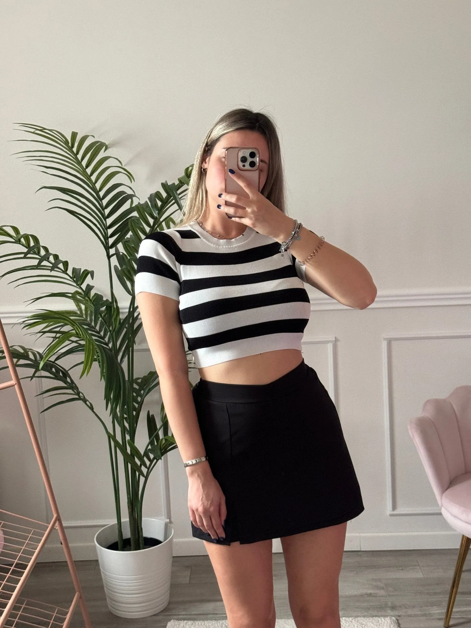 T-shirt crop in maglia a righe