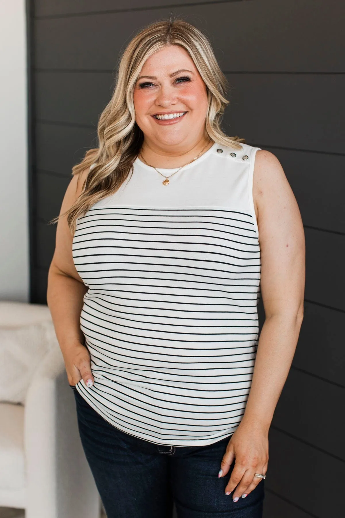 Together Again Striped Tank Top- Ivory