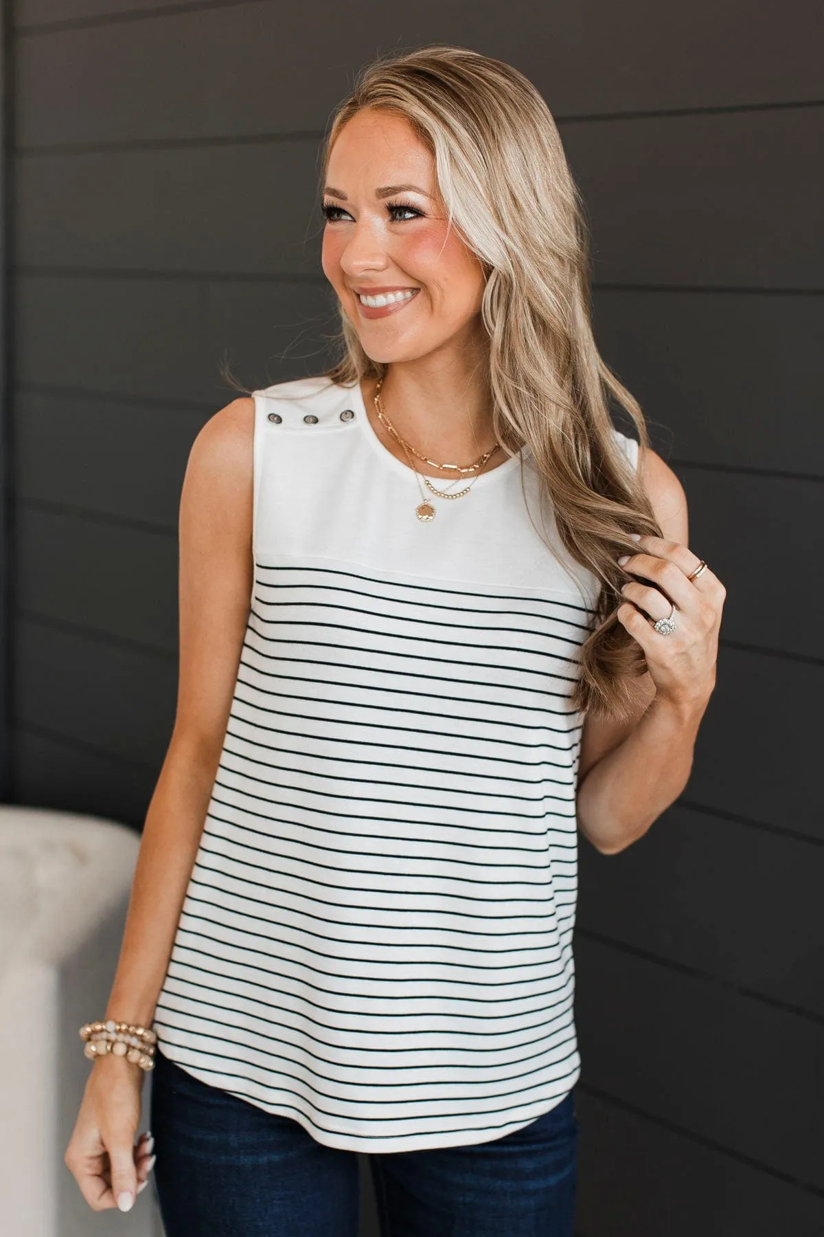 Together Again Striped Tank Top- Ivory