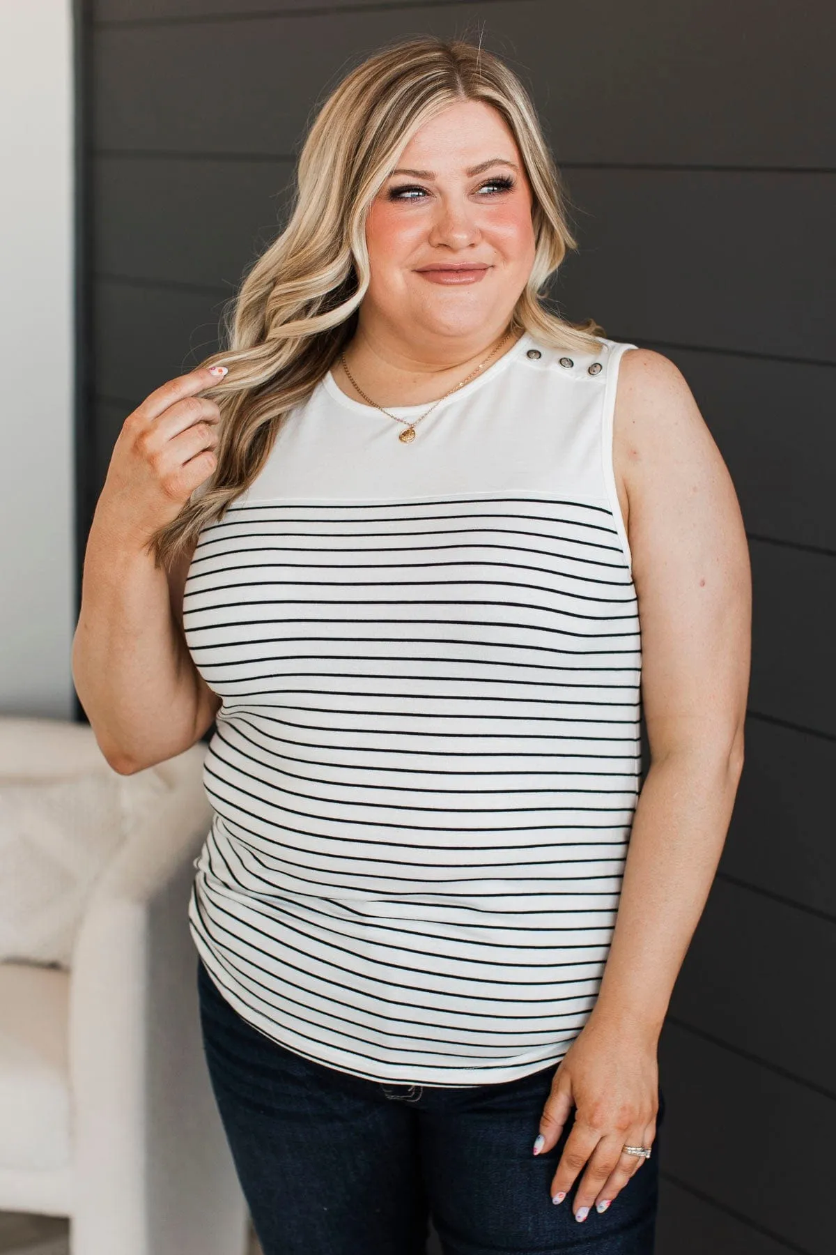 Together Again Striped Tank Top- Ivory