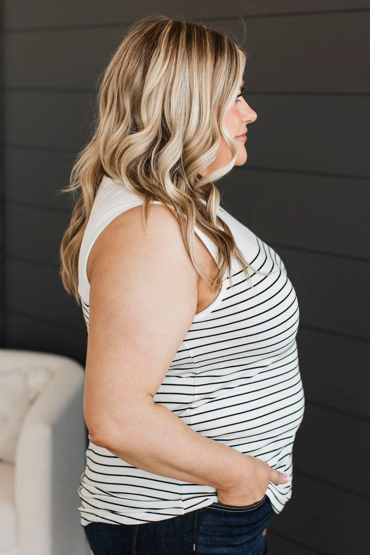 Together Again Striped Tank Top- Ivory