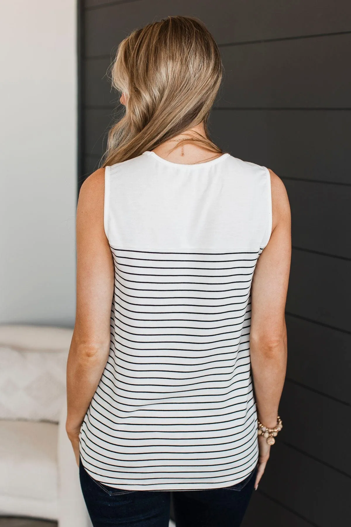 Together Again Striped Tank Top- Ivory