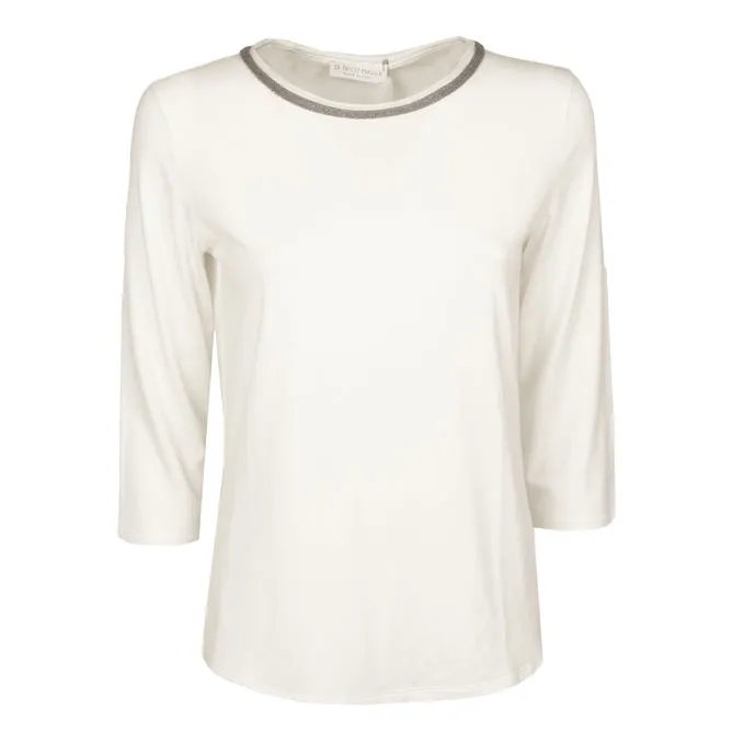 T.SHIRT IN STRETCH VISCOSE Woman Off-White & Taupe