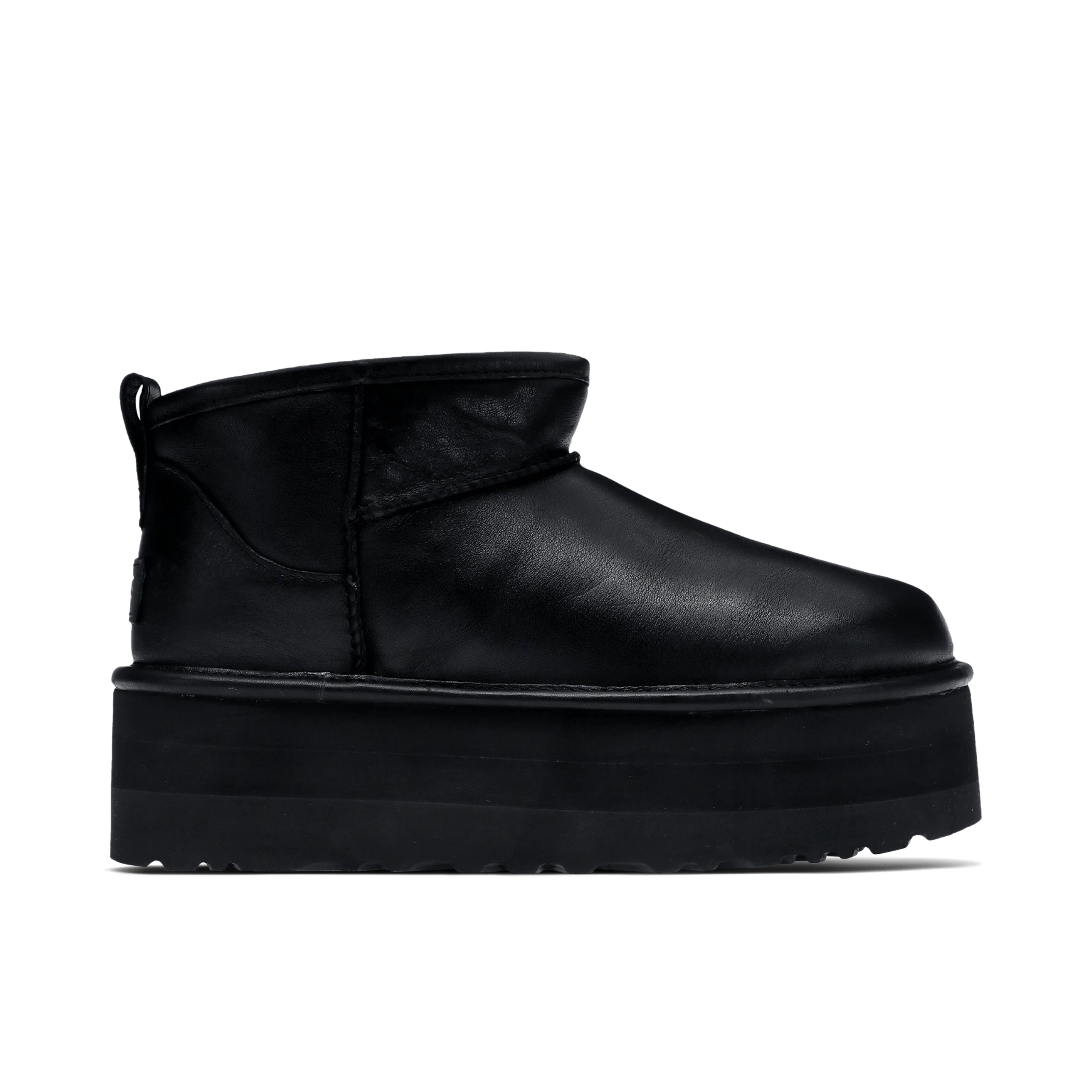 UGG Classic Ultra Mini Platform Boot Black Leather Womens | 1141510-BLLE | Laced