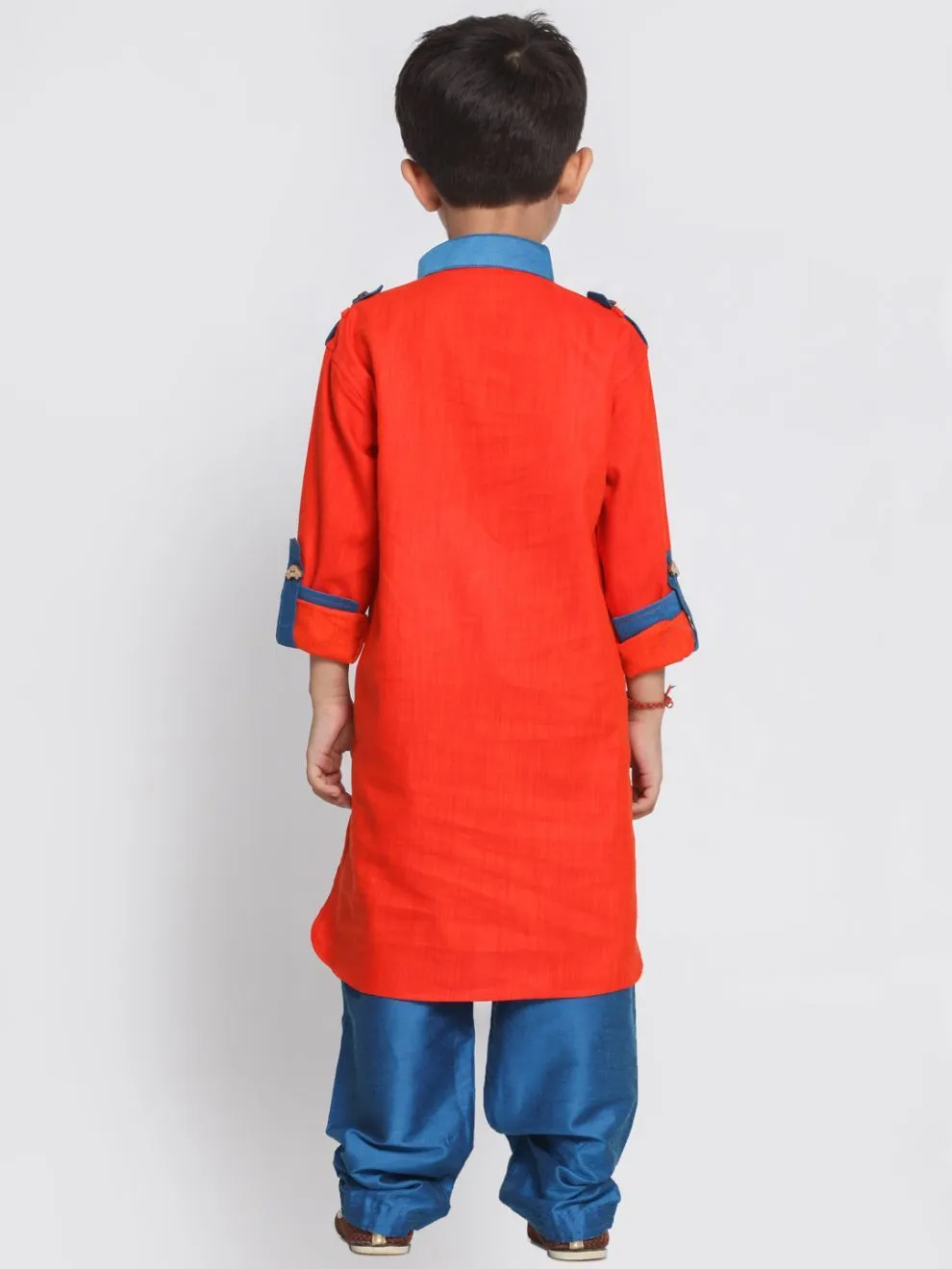 VASTRAMAY Boy's Orange Cotton Pathani Suit