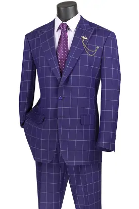 Vinci Executive 2 Piece Windowpane Suit (Purple) 2RW-2