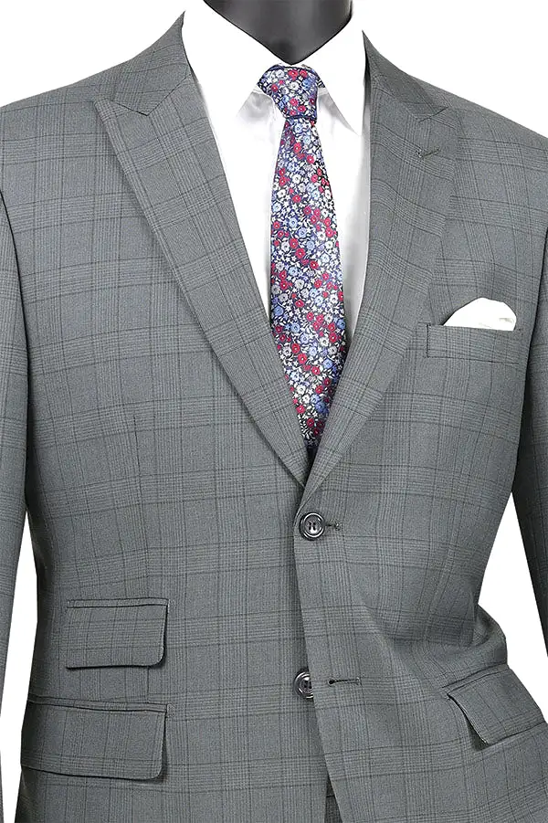 Vinci Modern Fit 2 Piece Windowpane Suit (Gray) MRW-1