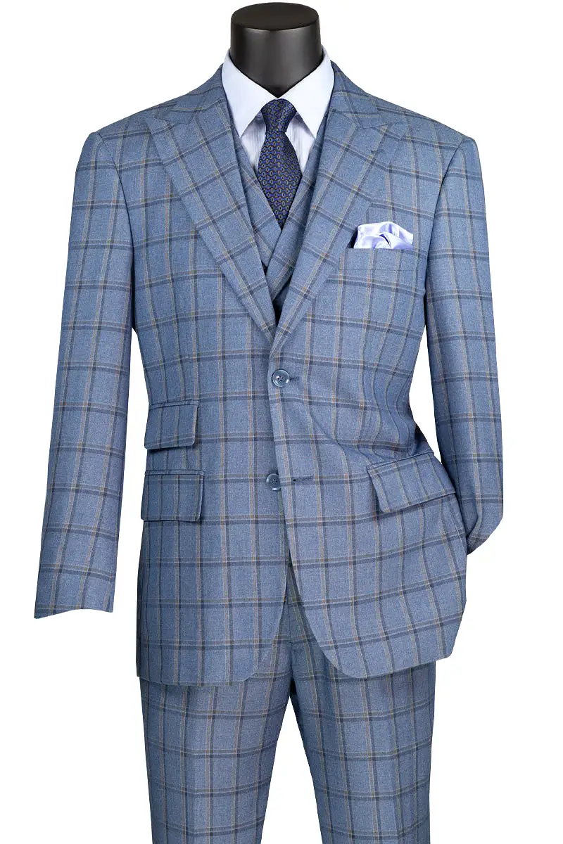 Vinci Modern Fit 3 Piece Windowpane Suit (Slate) MV2W-2