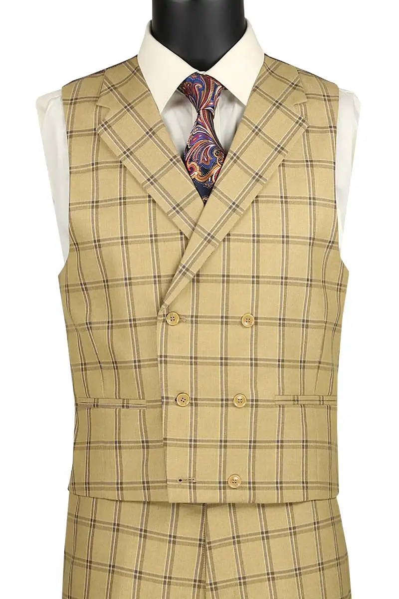 Vinci Modern Fit 3 Piece Windowpane Suit (Tan) MV2W-2