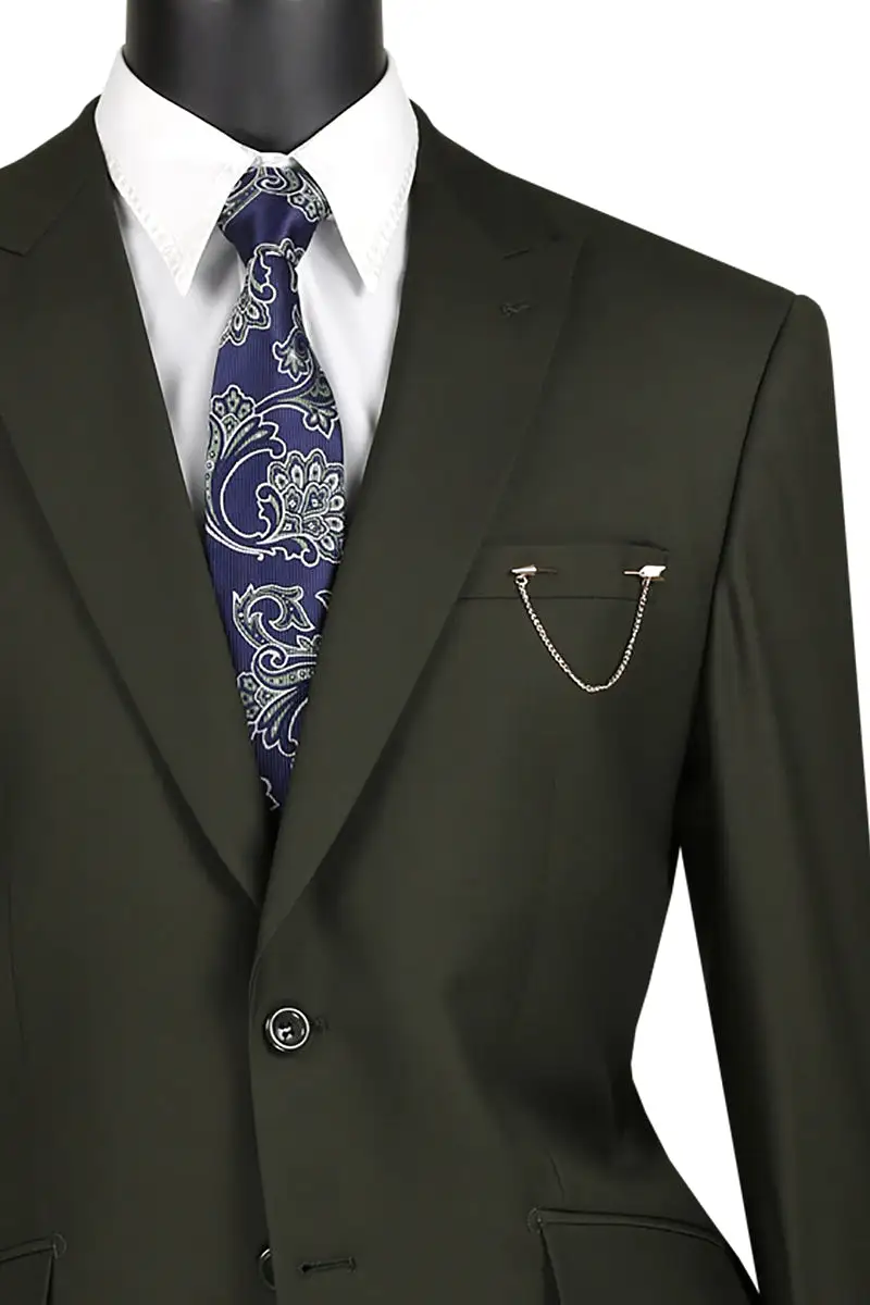 Vinci Modern Fit Suit with Peak Lapel (Olive) M2TR