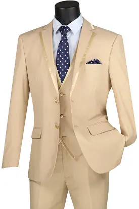 Vinci Slim Fit 2 Button 3 Piece Suit (Beige) SV2T-8