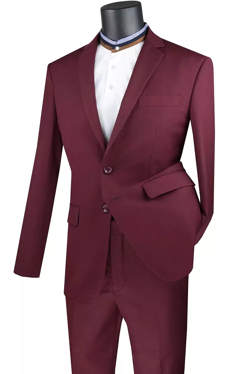 Vinci Slim Fit 2 Piece 2 Button Suit (Burgundy) SC900-12