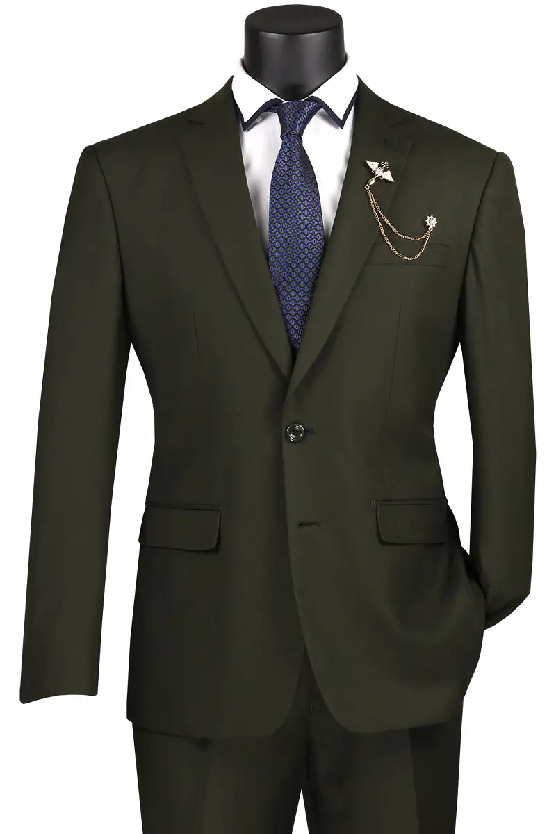 Vinci Slim Fit 2 Piece 2 Button Suit (Olive) SC900-12