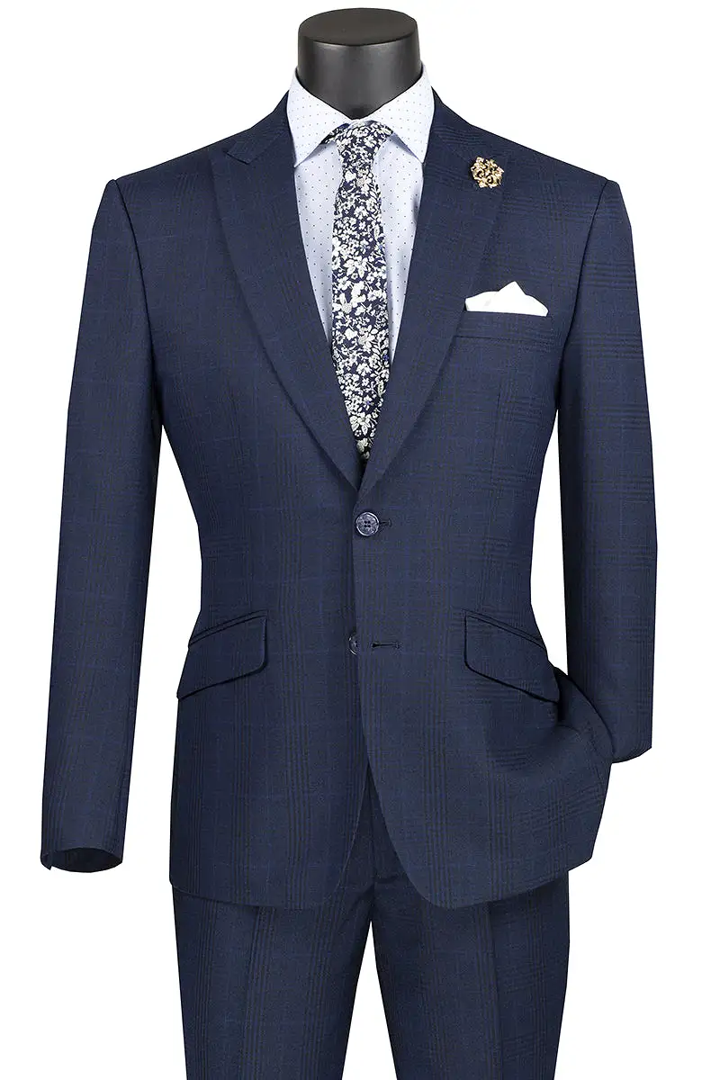 Vinci Slim Fit Suit with Peak Lapel and Stretch Armhole (Navy) S2RW-1