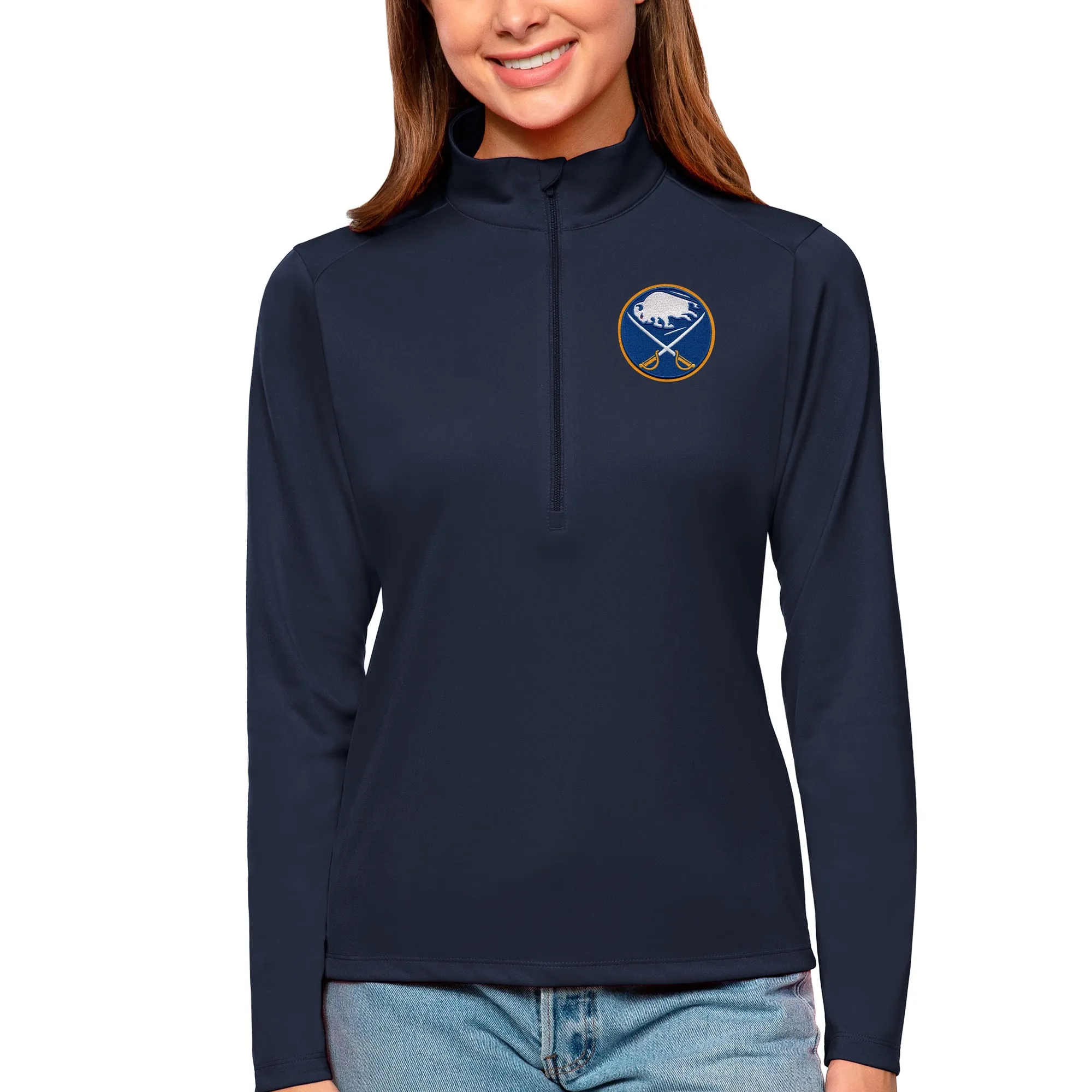 Women's Buffalo Sabres Antigua Navy Tribute Quarter-Zip Pullover Top