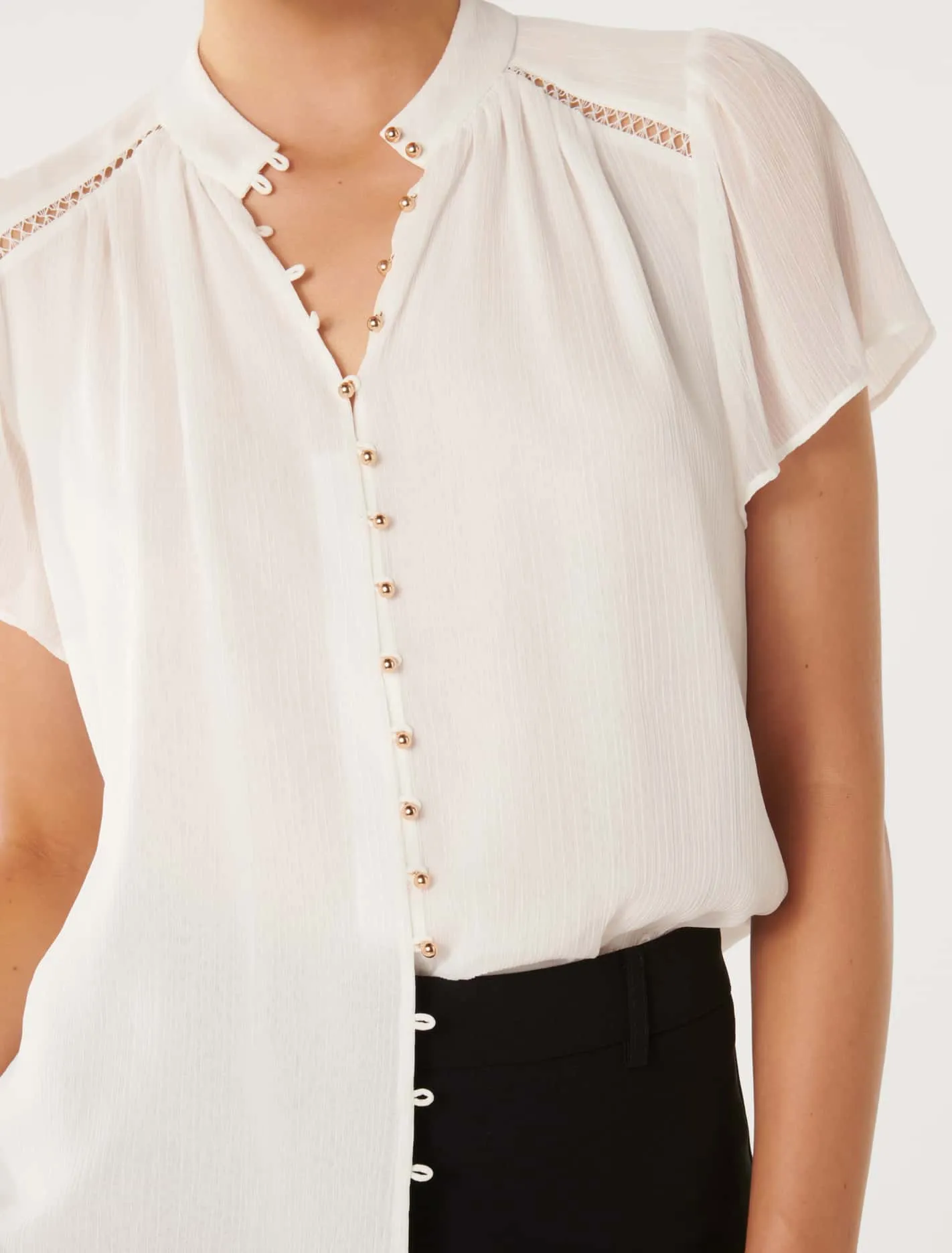 Yvonne Flutter Trim Spliced Blouse