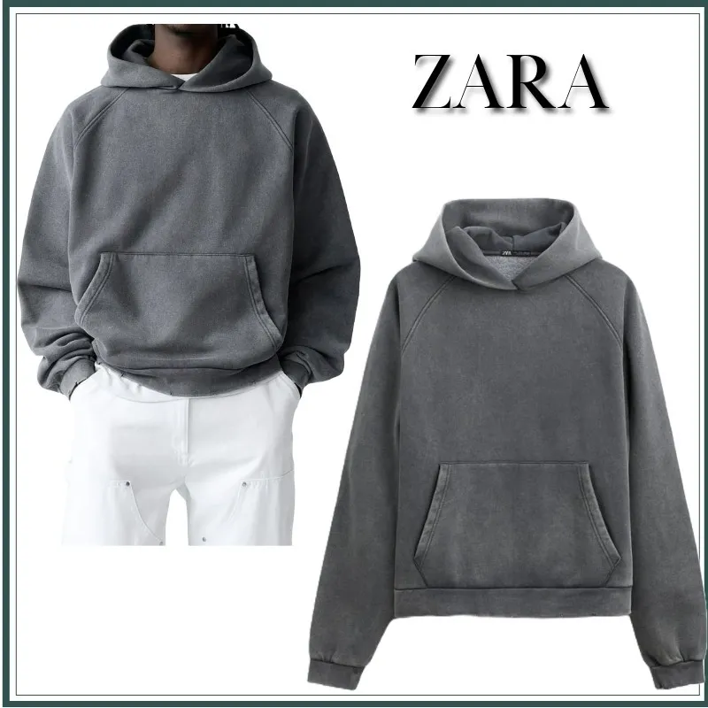 ZARA  |Long Sleeves Plain Cotton Hoodies