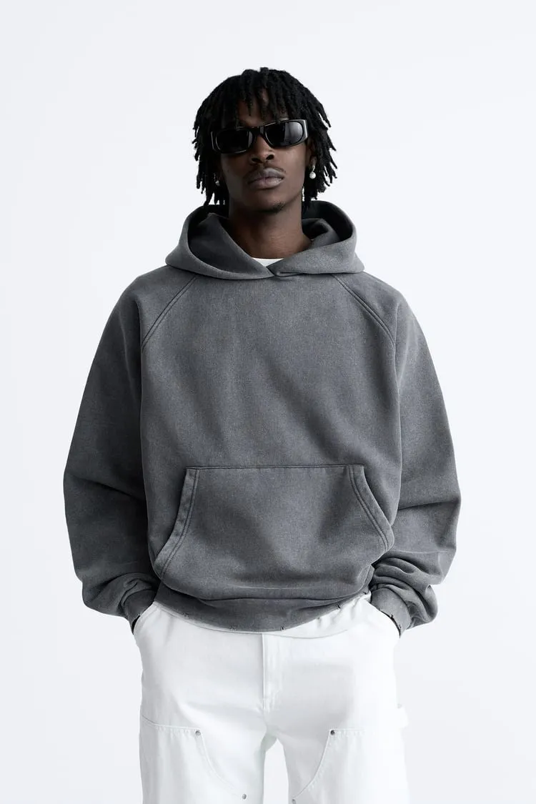 ZARA  |Long Sleeves Plain Cotton Hoodies