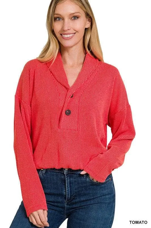 ZENANA Textured Line Elastic Waist Pullover Top