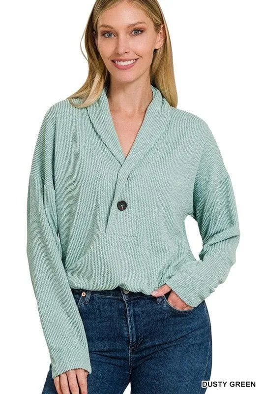 ZENANA Textured Line Elastic Waist Pullover Top